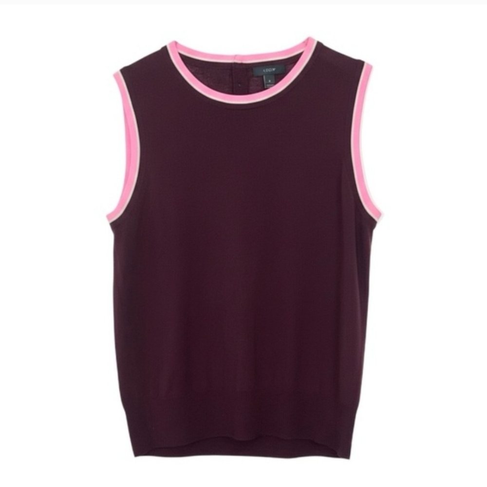 J.Crew Jackie Shell Sleeveless Wool Sweater Tank Burgundy Pink Trim Size L